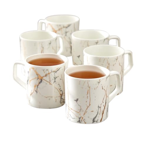Clay Craft Fine Ceramic Premium Gold and White Coffee/Tea Cups - 220 ml - Set of 6, Tea Cup Set of 6, Mugs for Coffee, Cups Set of 6, Mug Set, Ideal for Gifting, Perfect for Home and Office - Image 1