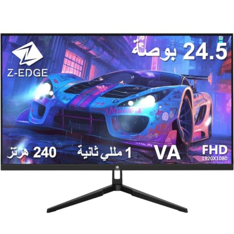 شاشة ألعاب Z-Edge مقاس 24.5 بوصة، بحد أقصى 240 هرتز، FHD، 1 مللي ثانية، VA LED، Freesync، 5000:1، UG25F 1 مللي ثانية/350cd/m²Brightness/16.7 مليون لون/HDR/16:9/VESA/HDMI x2 وDP x 1 - Image 1