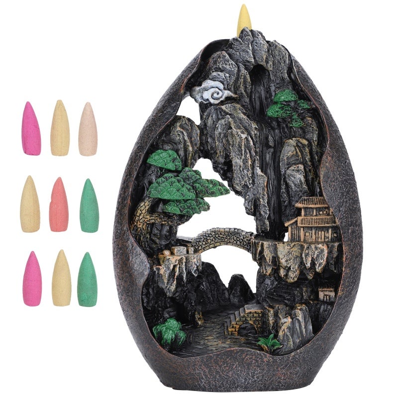 Backflow Incense Burner Compact Resin Waterfall Incense Holder - Sturdy Classic Design Meditation Aromatherapy Burner for Home Office Tea House Decor - Image 3