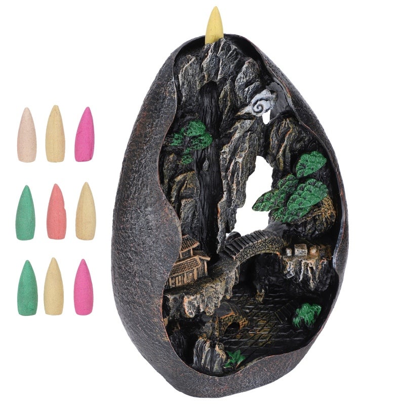 Backflow Incense Burner Compact Resin Waterfall Incense Holder - Sturdy Classic Design Meditation Aromatherapy Burner for Home Office Tea House Decor - Image 2