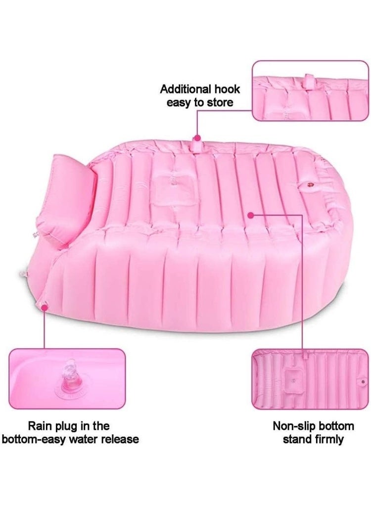 صندوق العاب حوض استحمام ناعم قابل للطي مناسب للسفر، حوض استحمام للأطفال قابل للنفخ ومضاد للانزلاق، مقاس كبير (مناسب للأعمار من 0 إلى 3 سنوات) + مضخة هواء - Image 3