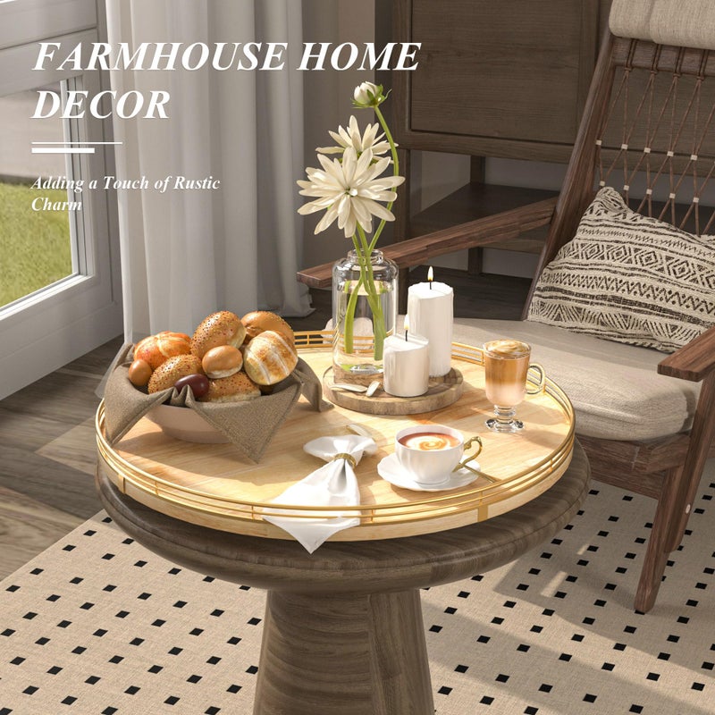 AMH 18 Inch Rustic Lazy Susan Turntable â€“ Solid Oak & Iron Wood Rotating Tray for Dining Table, Kitchen Counter, Coffee Table â€“ Farmhouse Style Large Wooden Lazy Susan Organizer for Home DÃ©cor - Image 3