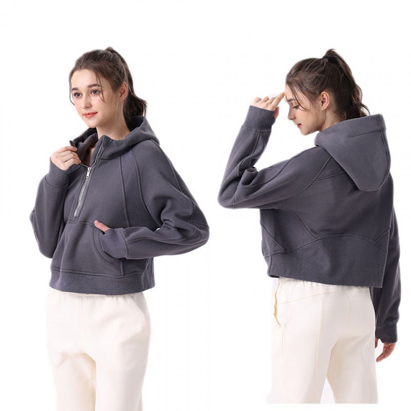 Women's Breathable Cotton Full-Zip Hooded Jacket for Yoga and Workouts, Relaxed Fit Long Sleeve - Image 1