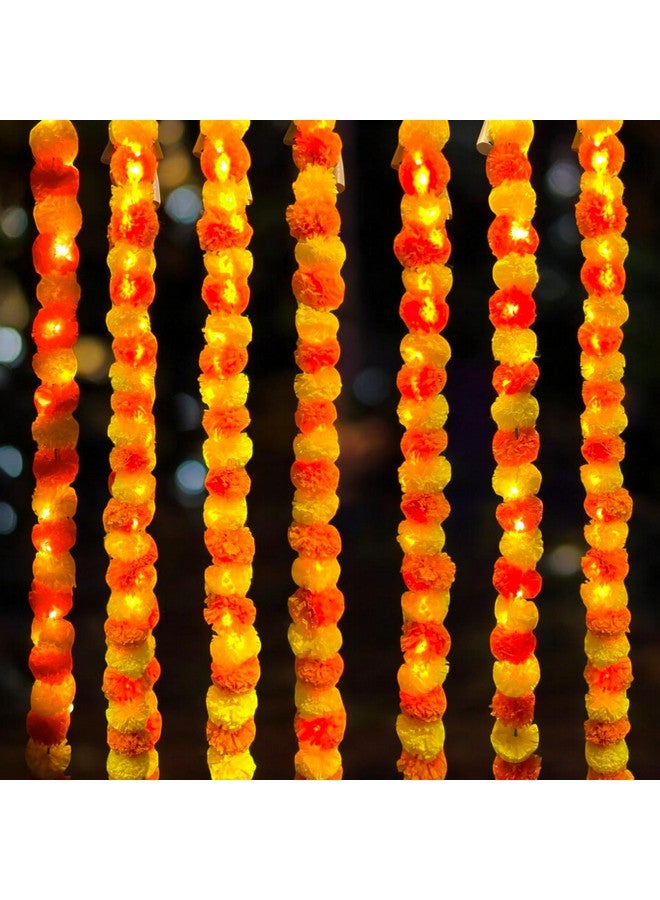 ABHAAS Hand-Crafted Artificial Marigold Garland Toran Hanging Gendha Thonaram for Diwali Festivals(Mix Mari+Ferry Light) (Set of 5) - Image 4