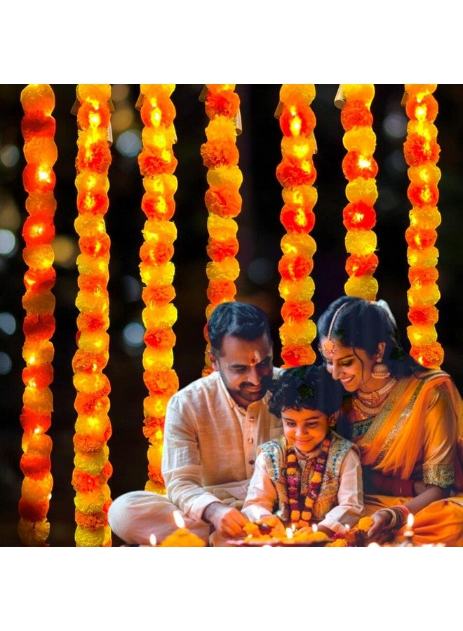 ABHAAS Hand-Crafted Artificial Marigold Garland Toran Hanging Gendha Thonaram for Diwali Festivals(Mix Mari+Ferry Light) (Set of 5) - Image 1