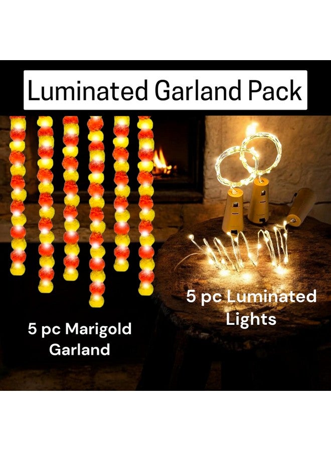 ABHAAS Hand-Crafted Artificial Marigold Garland Toran Hanging Gendha Thonaram for Diwali Festivals(Mix Mari+Ferry Light) (Set of 5) - Image 3