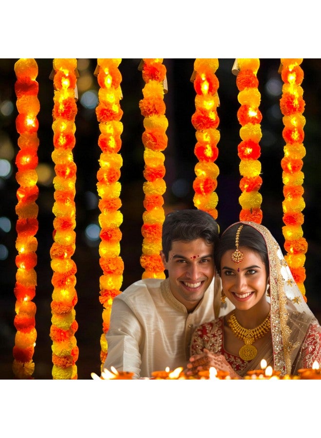 ABHAAS Hand-Crafted Artificial Marigold Garland Toran Hanging Gendha Thonaram for Diwali Festivals(Mix Mari+Ferry Light) (Set of 5) - Image 5
