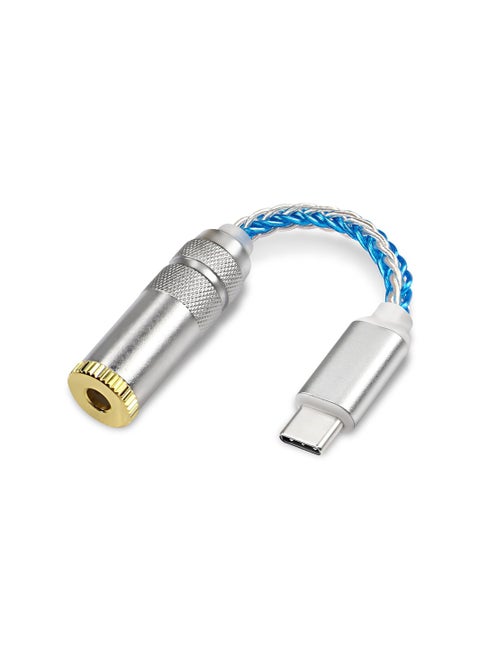 USB Type C to 4.4mm Balanced DAC Audio Adapter, Portable USB C Male to 4.4mm Female HiFi Headphone Jack Amp PCM 32bit/384kHz with 5N Single Crystal Silver Aux Cable for Type C Devices