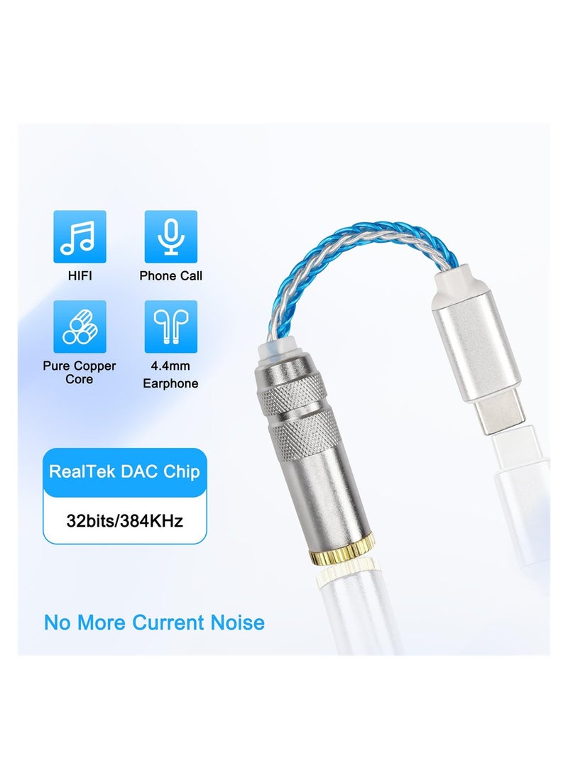 SYOSI - USB Type C to 4.4mm Balanced DAC Audio Adapter, Portable USB C Male to 4.4mm Female HiFi Headphone Jack Amp PCM 32bit/384kHz with 5N Single Crystal Silver Aux Cable for Type C Devices - Image 1