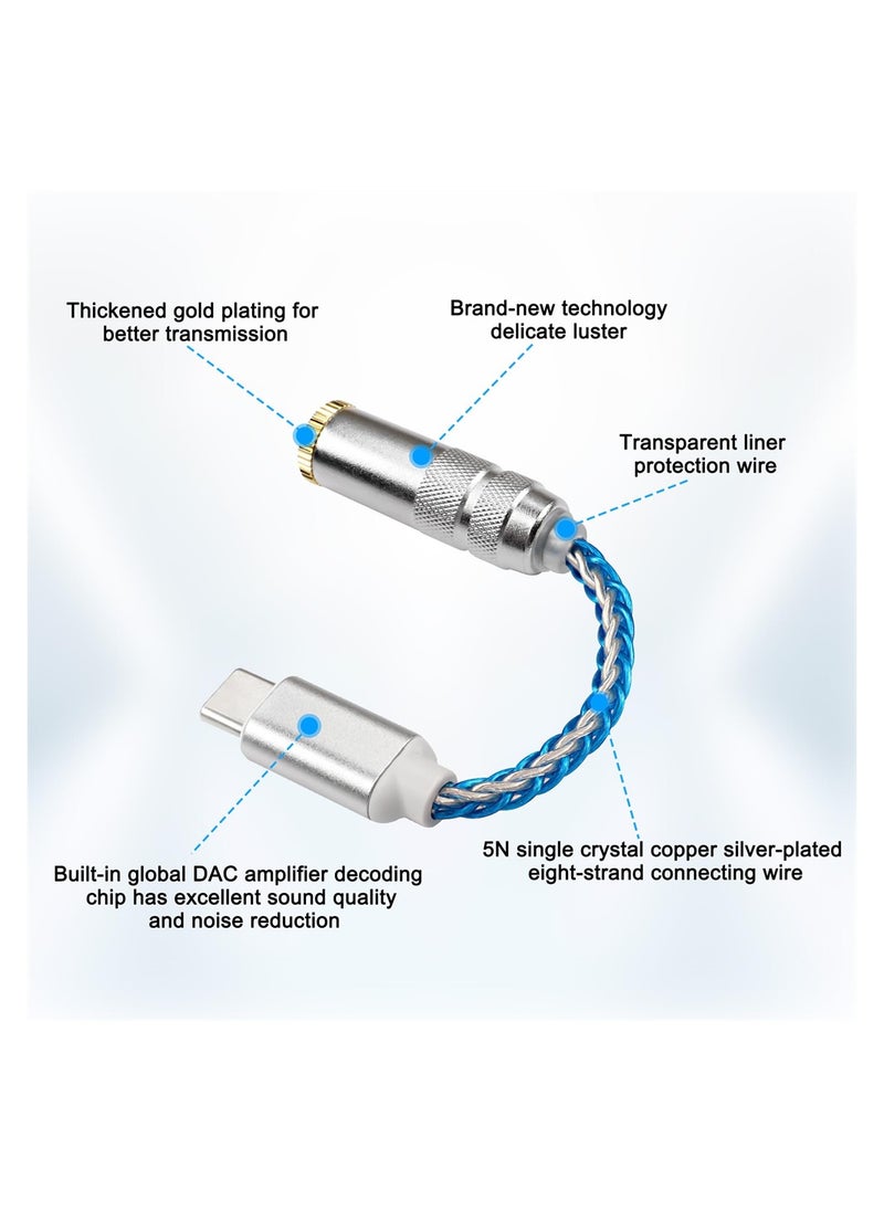 SYOSI - USB Type C to 4.4mm Balanced DAC Audio Adapter, Portable USB C Male to 4.4mm Female HiFi Headphone Jack Amp PCM 32bit/384kHz with 5N Single Crystal Silver Aux Cable for Type C Devices - Image 1