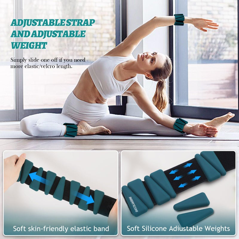 BECOJADDE Ankle Weights Set of 2 (1 lb Each) Adjustable Wrist Weights for Women Men Wearable Arm Leg Weight for Pilates, Running, Walking, Workout, Yoga, Deep Emerald - Image 5