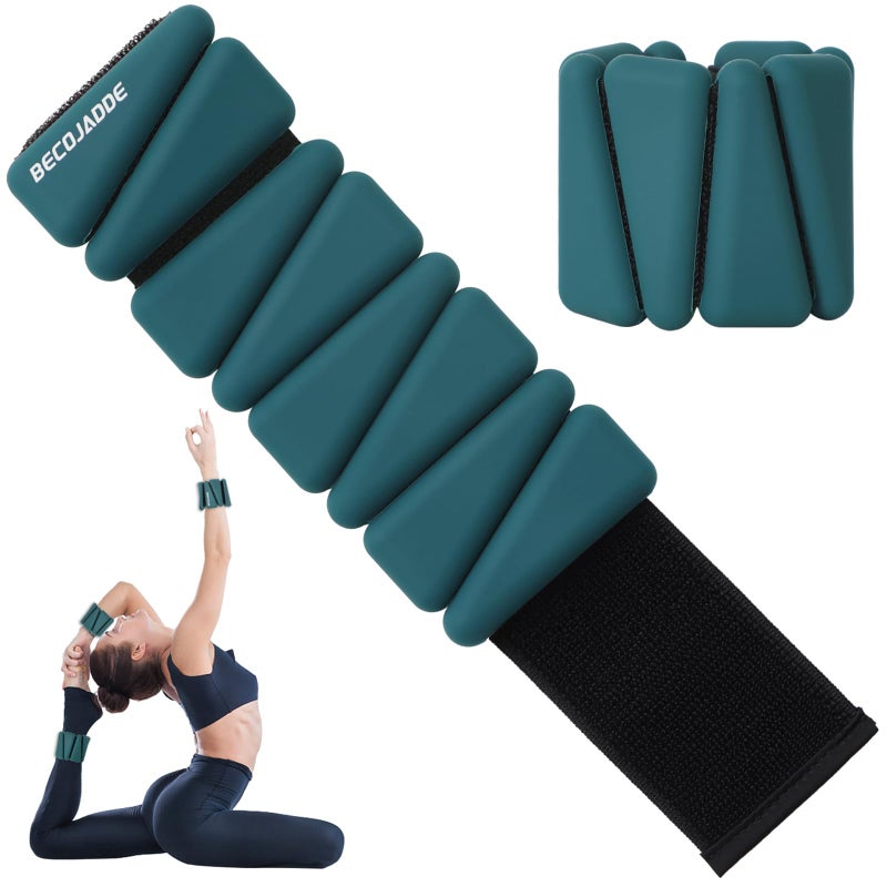 BECOJADDE Ankle Weights Set of 2 (1 lb Each) Adjustable Wrist Weights for Women Men Wearable Arm Leg Weight for Pilates, Running, Walking, Workout, Yoga, Deep Emerald - Image 1