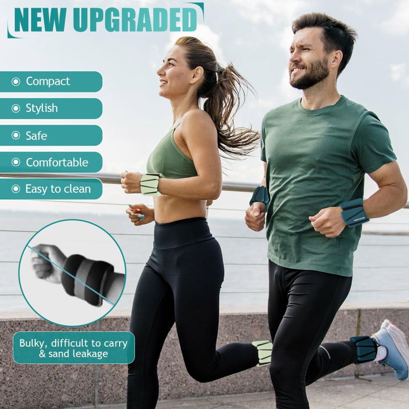 BECOJADDE Ankle Weights Set of 2 (1 lb Each) Adjustable Wrist Weights for Women Men Wearable Arm Leg Weight for Pilates, Running, Walking, Workout, Yoga, Deep Emerald - Image 2