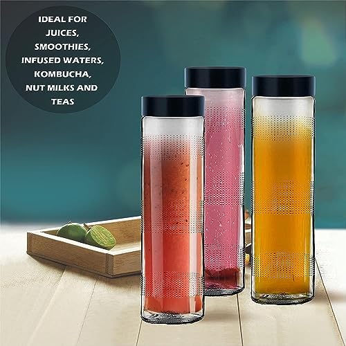 Vency 750ml Set Of 4 Glass Water Bottle Food Grade Airtight Water Bottle with Leak-Proof Black Lid - Water, Smoothie, Juicer and Beverage Glasses - 750ml (Set Of 4) - Image 2