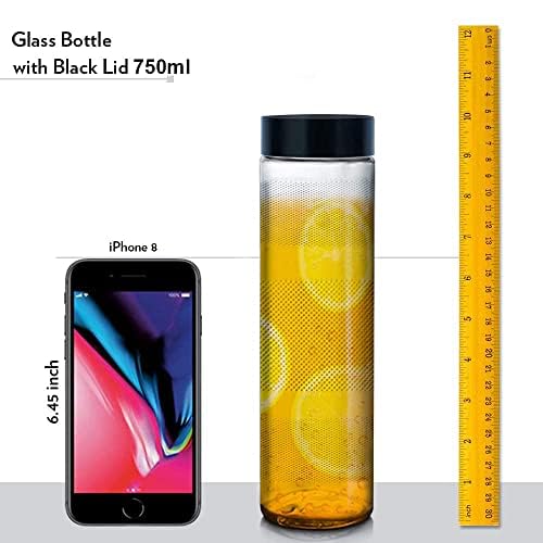 Vency 750ml Set Of 4 Glass Water Bottle Food Grade Airtight Water Bottle with Leak-Proof Black Lid - Water, Smoothie, Juicer and Beverage Glasses - 750ml (Set Of 4) - Image 5