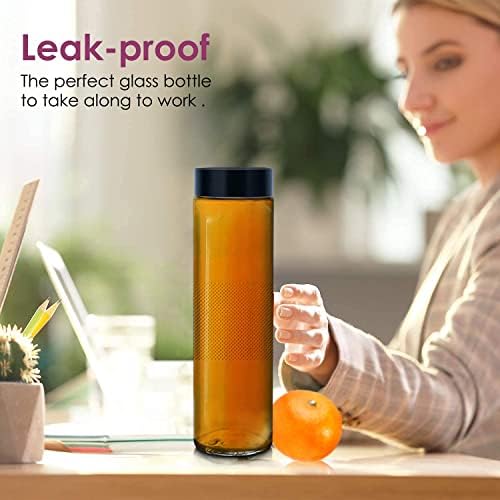 Vency 750ml Set Of 4 Glass Water Bottle Food Grade Airtight Water Bottle with Leak-Proof Black Lid - Water, Smoothie, Juicer and Beverage Glasses - 750ml (Set Of 4) - Image 4