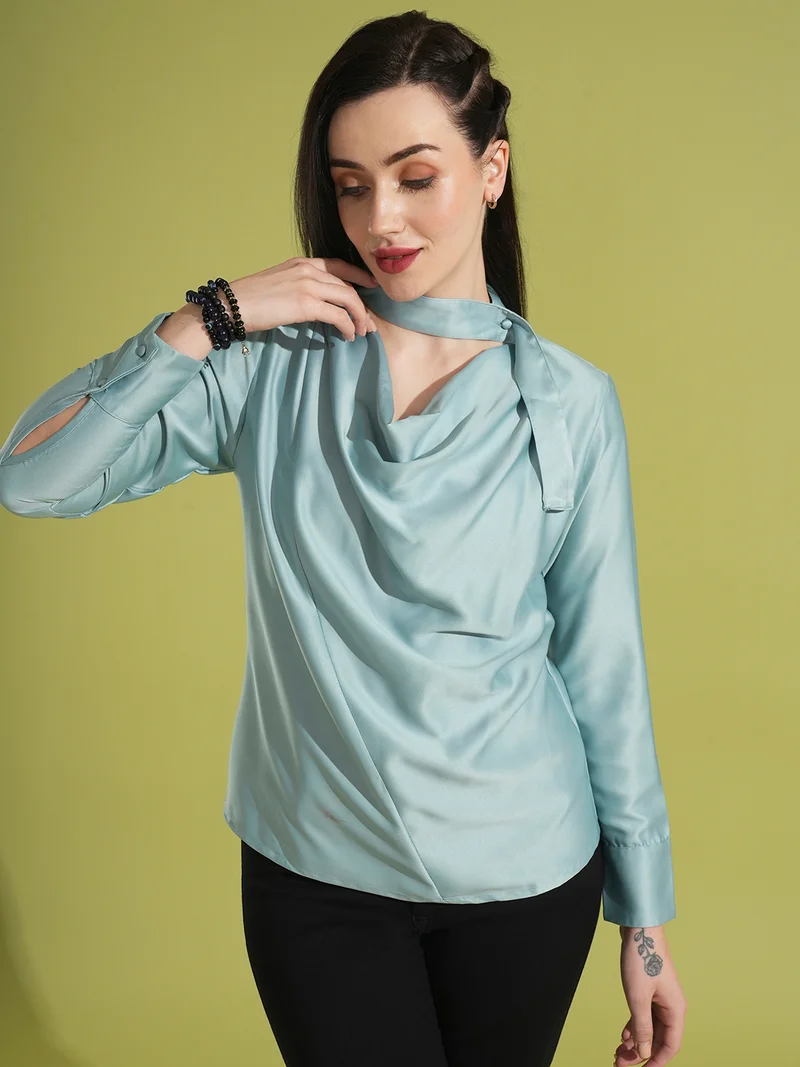 globus Women Solid Cowl Neck Top