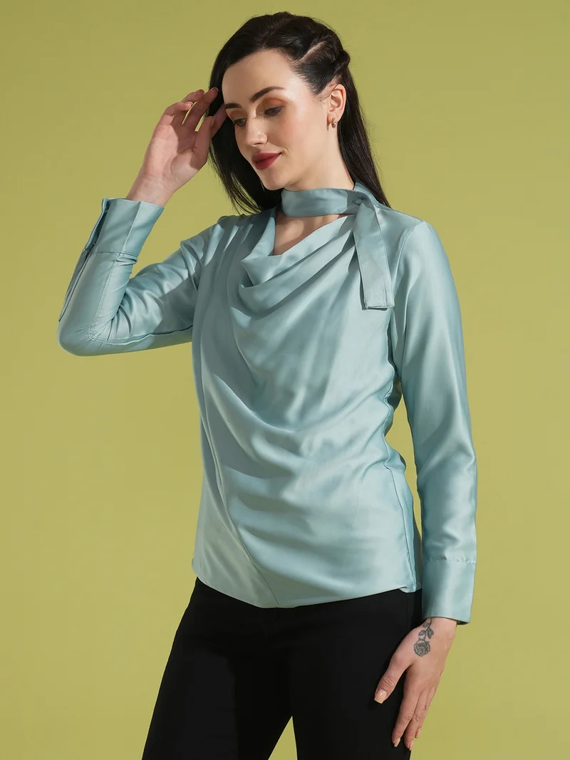 globus Women Solid Cowl Neck Top