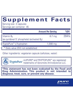 بيور إنكابسيليشن Pure Encapsulations L-Tryptophan | مكمل الأحماض الأمينية للاسترخاء ودعم السيروتونين ومتلازمة ما قبل الحيض والنوم* | 90 كبسولة  - Image 2