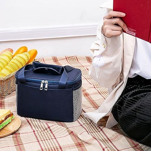 wolpin 1 Piece Lunch Bags for Office Men Women, Kids Insulated Travel Box/Tiffin/Storage Bag, College & School (Navy Blue) - Image 3