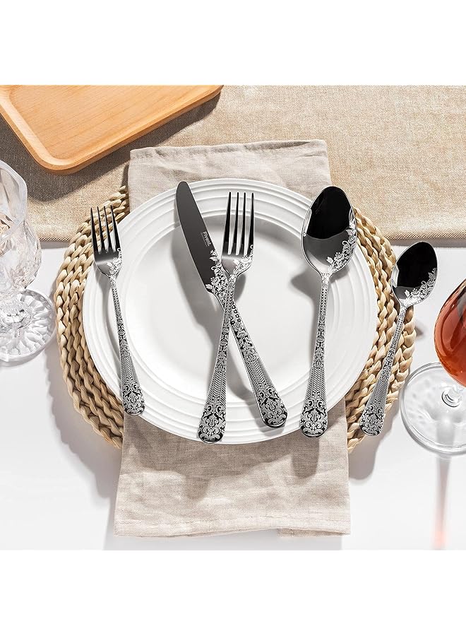 كاست ويف مجموعة أدوات مائدة من 20 قطعة، تتضمن 8 ملاعق، 8 شوك، 4 سكاكين، مصنوعة من الفولاذ المقاوم للصدأ، آمنة للاستخدام في غسالة الأطباق، أدوات مائدة مصقولة بمرآة، أدوات مائدة متينة، مطبخ منزلي - Image 2