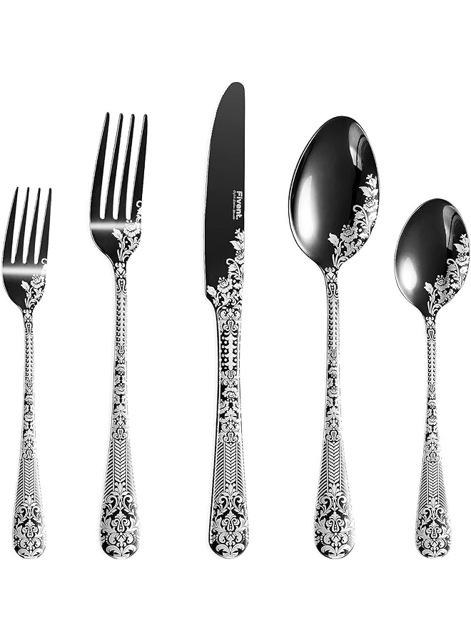 كاست ويف مجموعة أدوات مائدة من 20 قطعة، تتضمن 8 ملاعق، 8 شوك، 4 سكاكين، مصنوعة من الفولاذ المقاوم للصدأ، آمنة للاستخدام في غسالة الأطباق، أدوات مائدة مصقولة بمرآة، أدوات مائدة متينة، مطبخ منزلي - Image 1