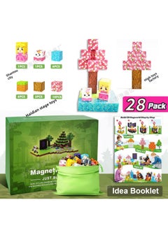 Magnetic Block Building Blocks Puzzle Toys Magnet Build My Magnetic World DIY Building Model-Color:28pcs Sakura Door + Instruction Manual + Storage Bag + Random 1 Minifigure