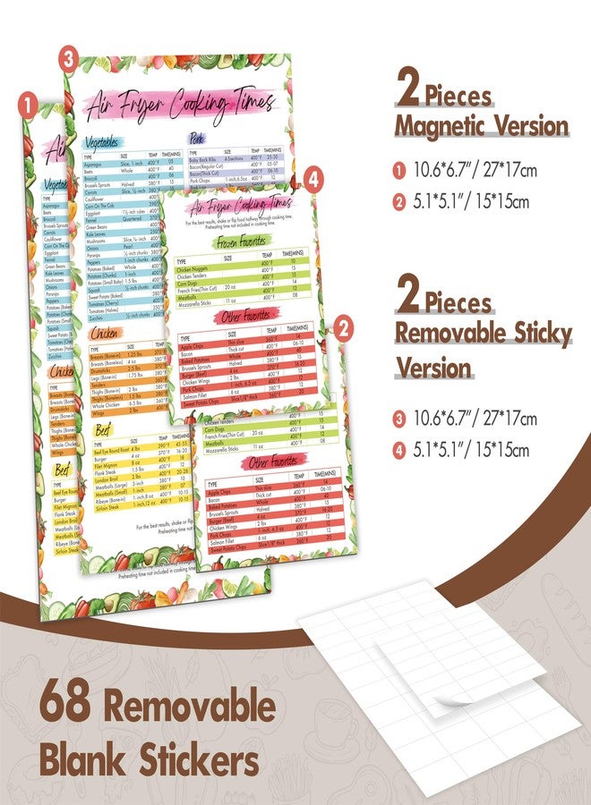 Gethelud Air Fryer Magnetic Cheat Sheet Set, 2 Magnetic Ver & 2 Removable Tear/Water Resistant Sticky Ver plus 68 Waterproof Blank Labels, Air Fryer Accessories Cook Times Quick Reference Guide for Cooking - Image 2