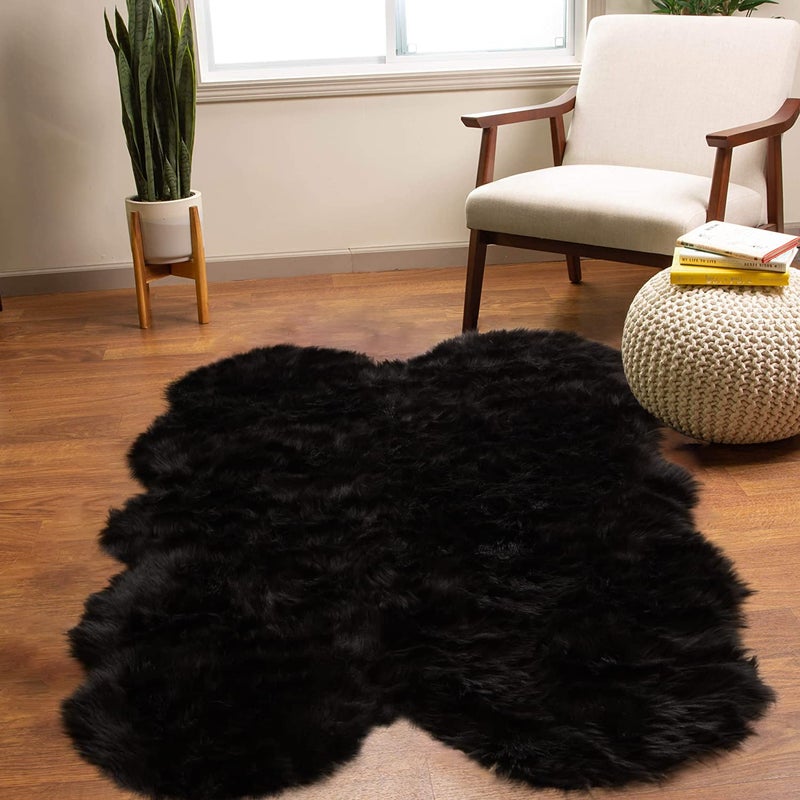 Latepis Black Faux Fur 4x6 Area Rug Tapetes para Sala for Bedroom Fluffy Plush Shag Rug for Living Room Furry Rugs Washable Rug Luxury Home Décor - Image 1