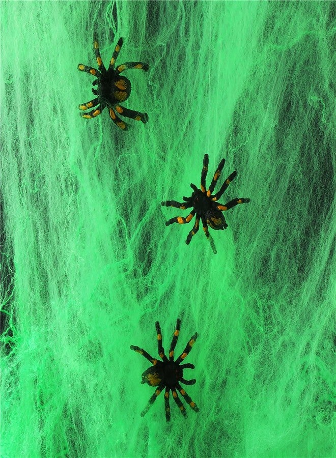 DECORA Halloween Party Favors 3 Pack Spider Webs & Webbing Stretchy Cobwebs for Indoor/Outdoor Decoration(25 Grams/Green) - Image 2