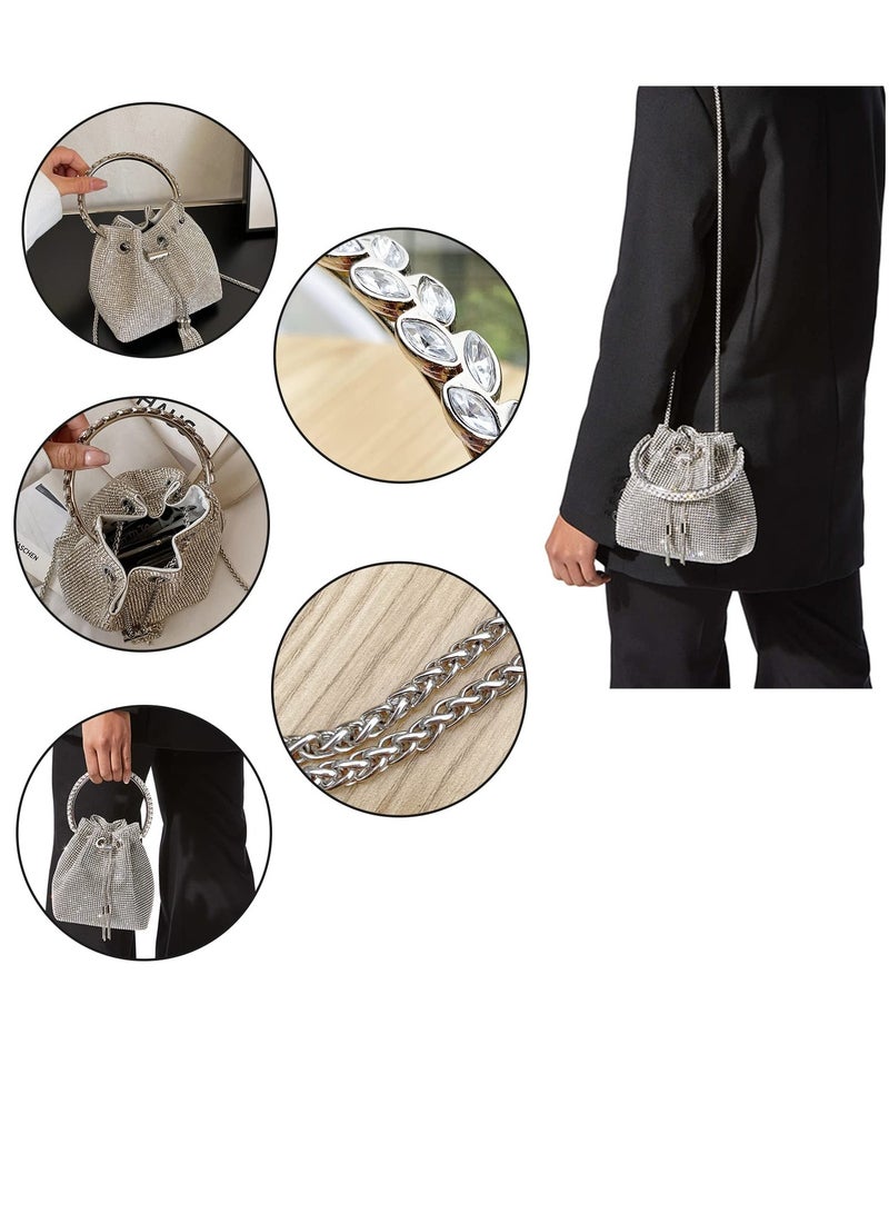 Women Shoulder Bags, Women Rhinestones Crossbody Bag, Crystal Purses Handbags, Evening Bag Silver for Women Girls Wedding Prom Party Club Bling Bling Sparkling - Image 4