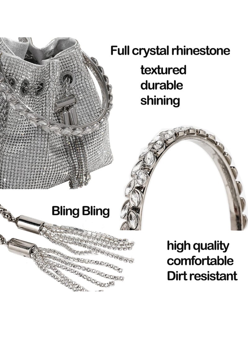 Women Shoulder Bags, Women Rhinestones Crossbody Bag, Crystal Purses Handbags, Evening Bag Silver for Women Girls Wedding Prom Party Club Bling Bling Sparkling - Image 3