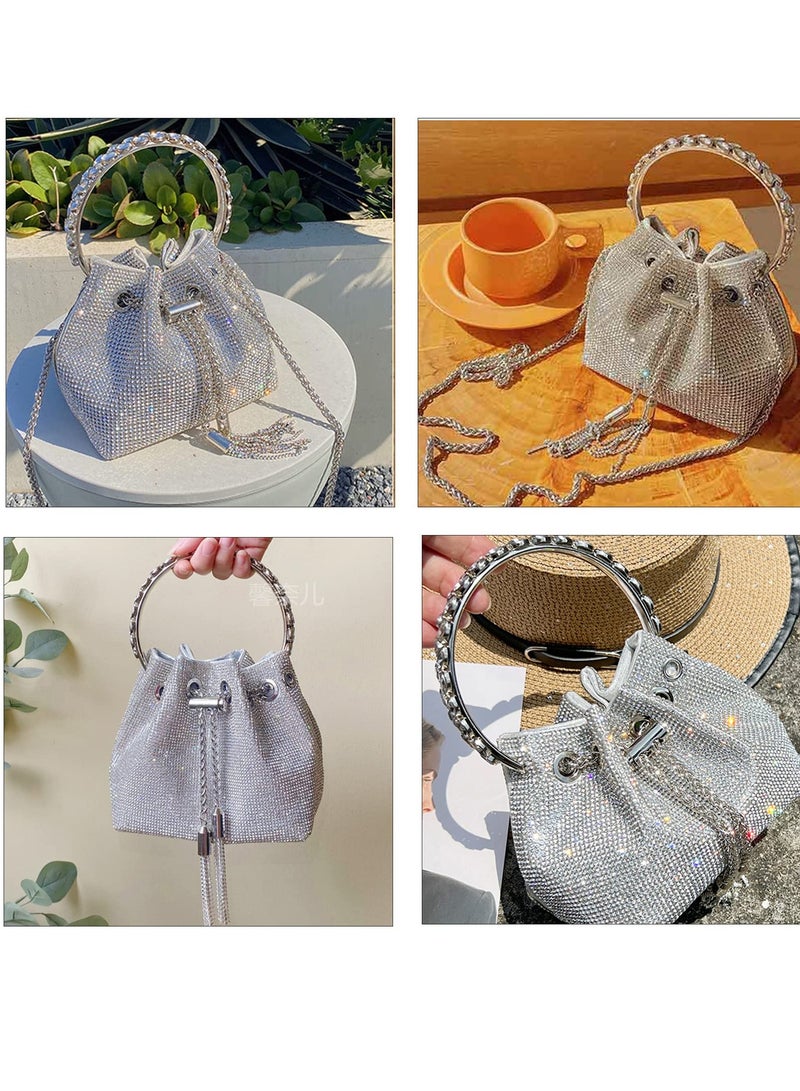 Women Shoulder Bags, Women Rhinestones Crossbody Bag, Crystal Purses Handbags, Evening Bag Silver for Women Girls Wedding Prom Party Club Bling Bling Sparkling - Image 2