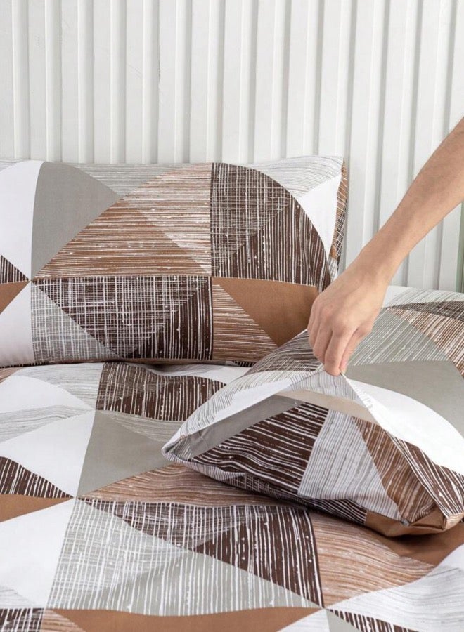 لونا هوم King Size 6 pieces bedding set, Simply geometric print, brown with grey. - Image 3
