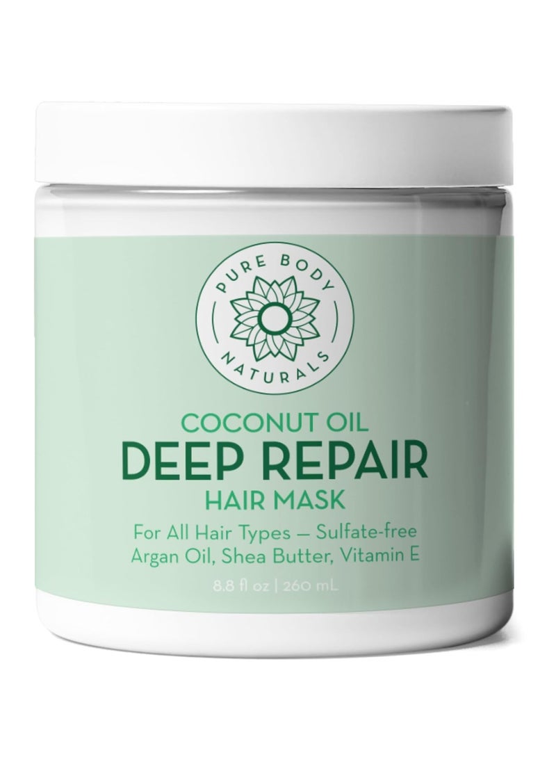 PURE BODY NATURALS Pure Body Naturals Coconut Oil Hair Mask, Deep Conditioning Hair Treatment for Dry Damaged and Color Treated Hair, Sulfate Free Hair Conditioner, Moisturizes, Repairs, 8.8 Fl Oz  - Image 1