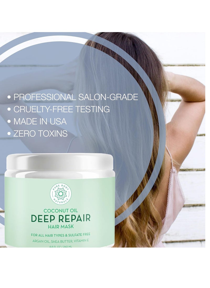 PURE BODY NATURALS Pure Body Naturals Coconut Oil Hair Mask, Deep Conditioning Hair Treatment for Dry Damaged and Color Treated Hair, Sulfate Free Hair Conditioner, Moisturizes, Repairs, 8.8 Fl Oz  - Image 2