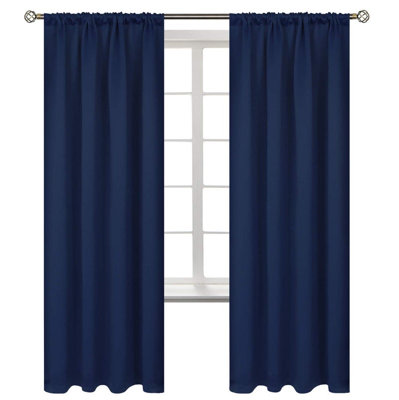 BGment Rod Pocket Blackout Curtains for Bedroom  Thermal Insulated Room Darkening Curtain for Living Room 52 x 72 Inch 2 Panels Navy Blue
