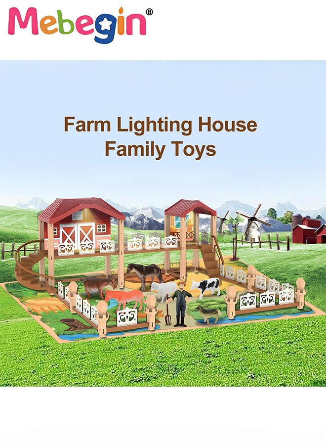 MEBEGIN Farm Animals Playset Toys, Plastic Farm Animals Figurines and Fence Play Toy, Toy Farm Kit with Farmer, Animals and Building, Farming Model Toys Gifts for Kids 3+  - Image 4