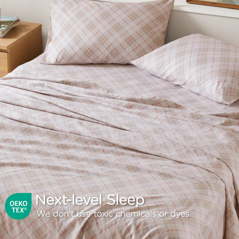 Codi Flannel Sheets Full Size- 4 Pieces Ultra Soft Warm Sheet Set  Cozy 100% Cotton Pink Plaid Bedsheets  Brushed for Extra Softness  Fall Themed  12 Inch Deep Pocket - Image 5