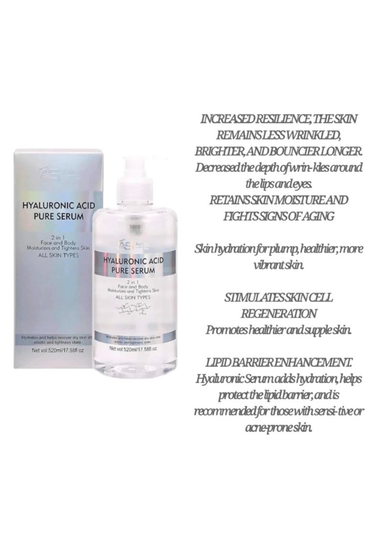 Ashley Hyaluronic Acid  PURE Serum  2 in 1 Face & Body MOIOTURIZES AND TIGHTENS SKIN ALL SKIN TYPES 520ml (Original) - Image 2