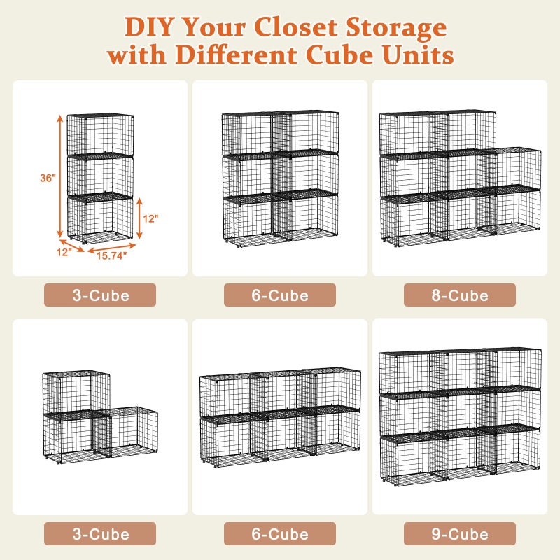 Hencawima Upgraded Wider & Taller Closet Organizer with Wire Top Shelf, 3-Pack Stackable Closet Shelf Organizer, Space-Saving Clothes Organizer Basket for Closet and Wardrobe, Black - Image 2