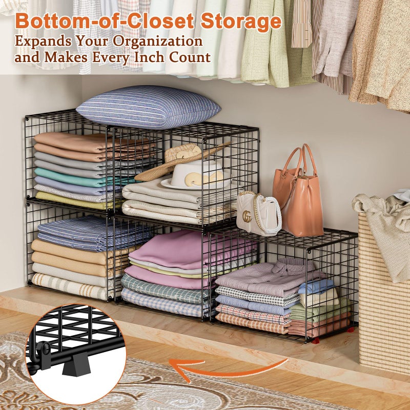 Hencawima Upgraded Wider & Taller Closet Organizer with Wire Top Shelf, 3-Pack Stackable Closet Shelf Organizer, Space-Saving Clothes Organizer Basket for Closet and Wardrobe, Black - Image 5