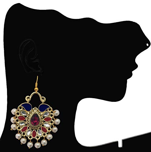 Moonstruck Traditional Chandbali Kundan Hoop Earrings with Pearls for Women – Indian Ethnic Oxidized Alloy Jewelry for Weddings, Festivals, Parties – Lightweight, Mauve Design - Image 2