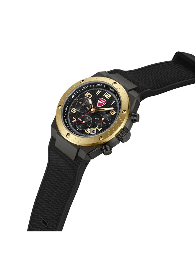 Ducati Trailmaster Black Dial, Silicone-Nylon Strap, Chronograph Watch for Men, 43mm