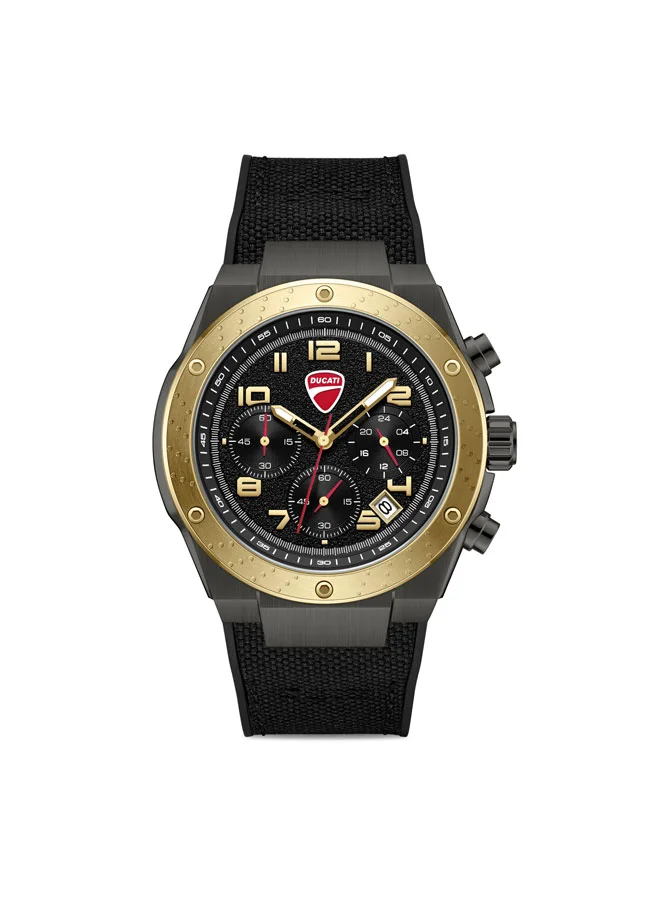 Ducati Trailmaster Black Dial, Silicone-Nylon Strap, Chronograph Watch for Men, 43mm