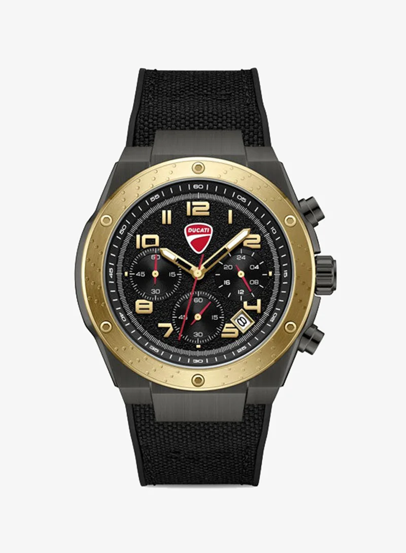 Ducati Trailmaster Black Dial, Silicone-Nylon Strap, Chronograph Watch for Men, 43mm