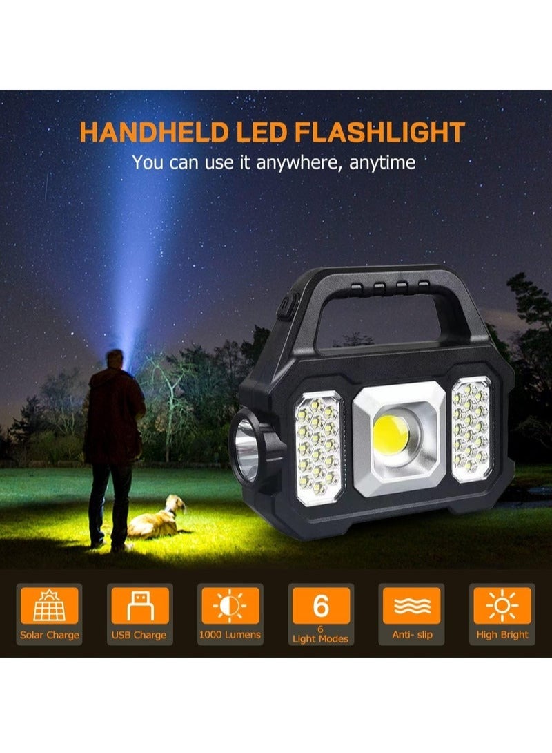 Solar Handheld Flashlight with USB Cable, 6 Modes Rechargeable Multifunction Lights Super Bright LED Searchlight, Lightweight Waterproof Portable Spotlight for Outdoor Camping Emergencies - Image 5