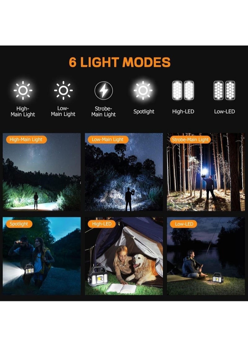 Solar Handheld Flashlight with USB Cable, 6 Modes Rechargeable Multifunction Lights Super Bright LED Searchlight, Lightweight Waterproof Portable Spotlight for Outdoor Camping Emergencies - Image 3