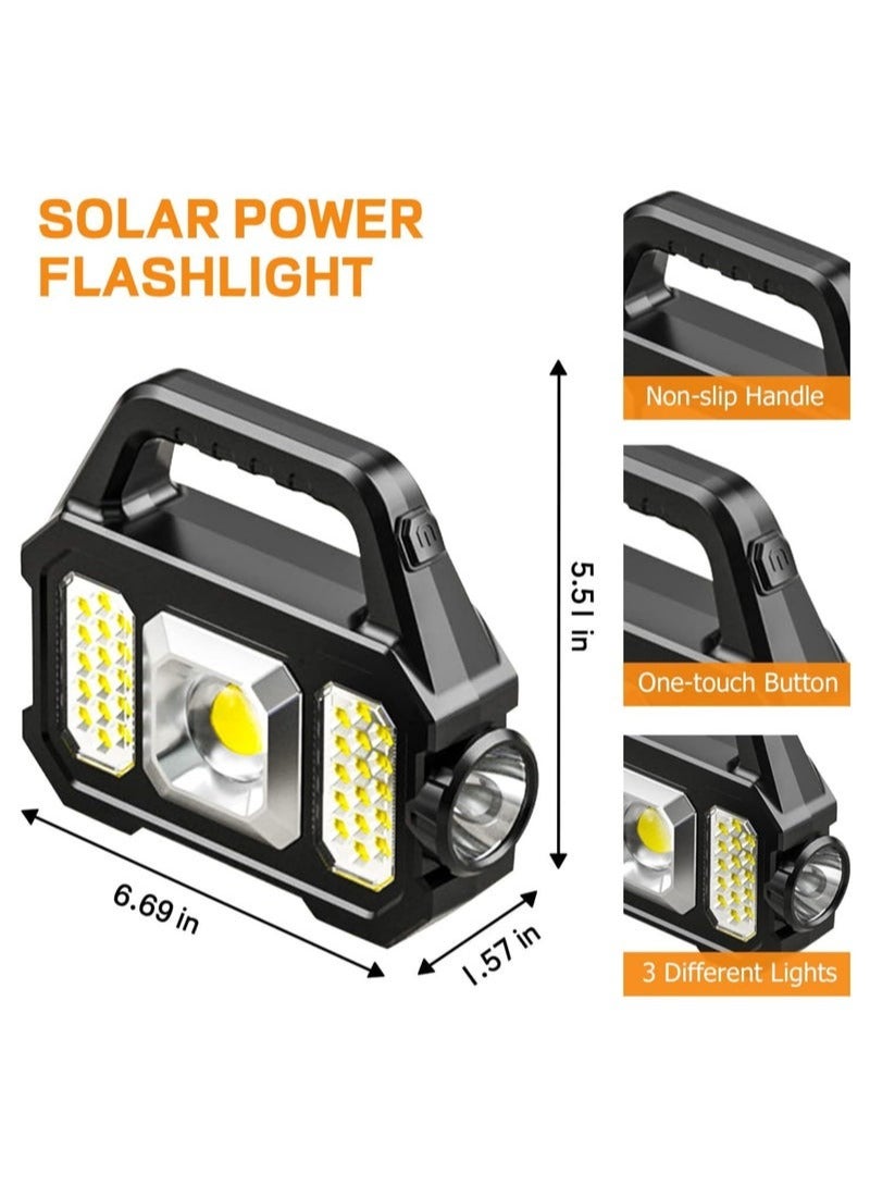 Solar Handheld Flashlight with USB Cable, 6 Modes Rechargeable Multifunction Lights Super Bright LED Searchlight, Lightweight Waterproof Portable Spotlight for Outdoor Camping Emergencies - Image 4