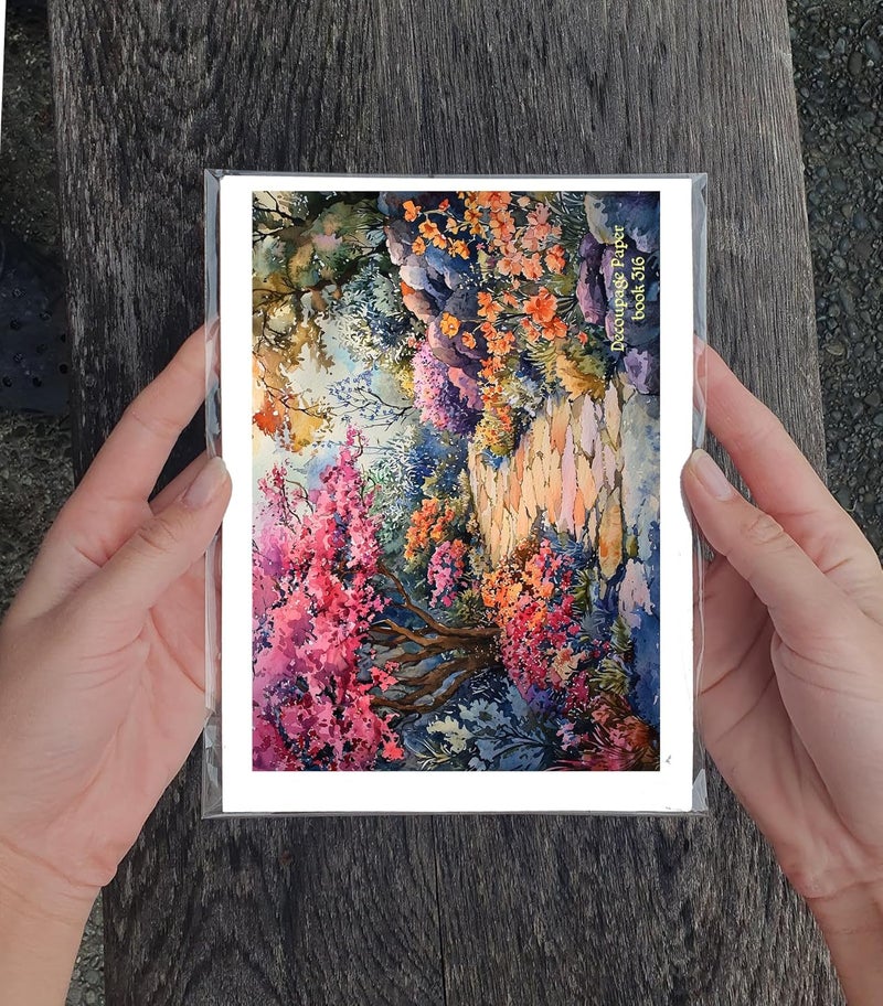 Flonz Decoupage Paper Pack (35 Sheets 6"x8") Garden Pathways: Winding Stone Paths Surrounded by Lush Flowers, Blooming Trees and Peaceful Cottages in Vibrant, Serene Countryside Landscapes Vintage - Image 3